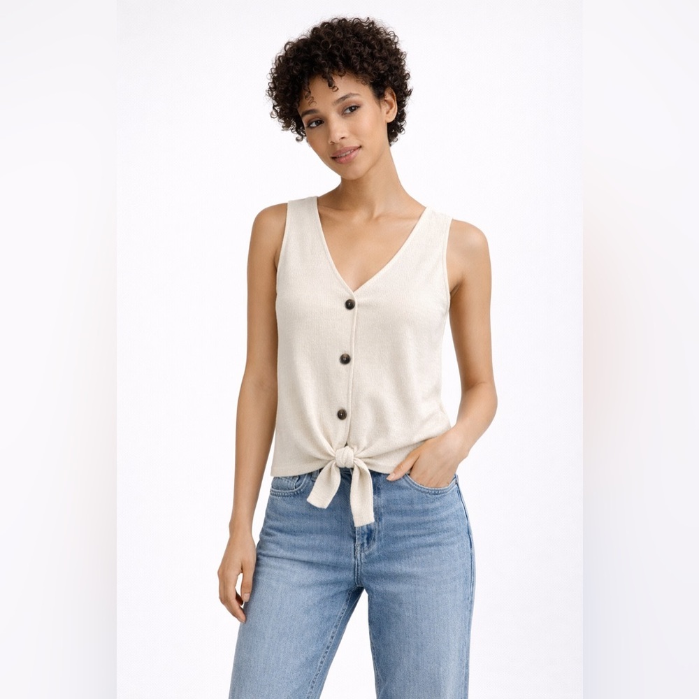 Old Navy Cream Cropped Tie-Hem Textured Knit Sleeveless Top | L | NWOT
